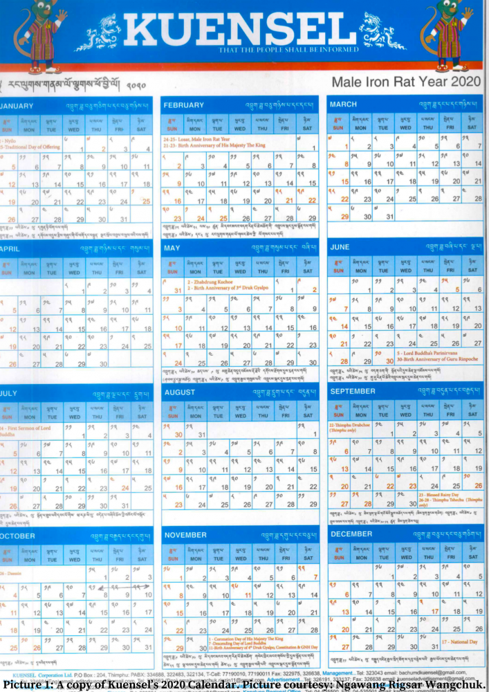 Bhutanese Calendar 2025 Kuensel